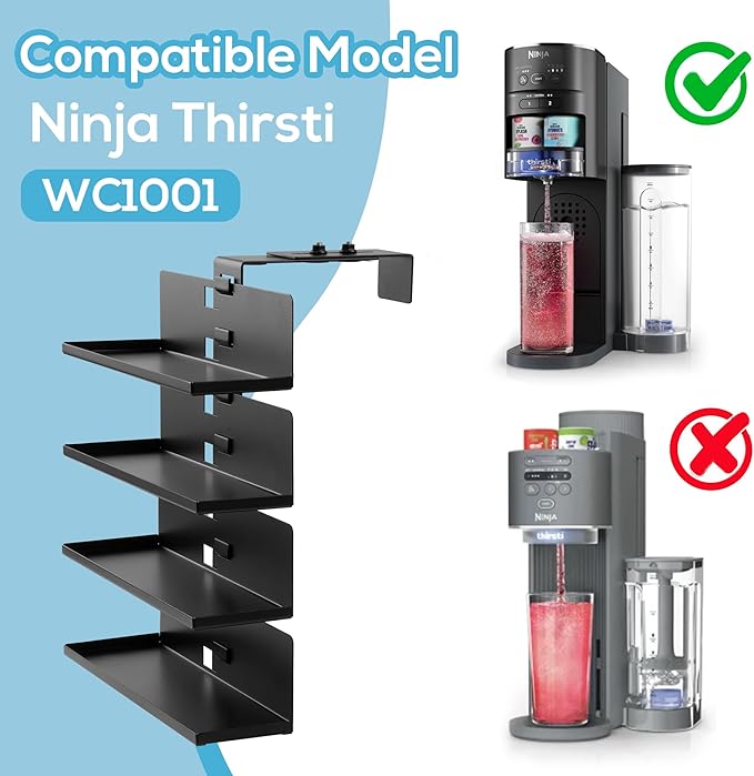 RECAPS Flavor Pods Holder for Ninja Thirsti Soda Maker WC1001, Holds 20 Flavor Pods, 4-Tier Storage Organizer, Easy to Access, Space-Saving for Ninja Thirsties Drink System Soda Machine (Shelf Only)