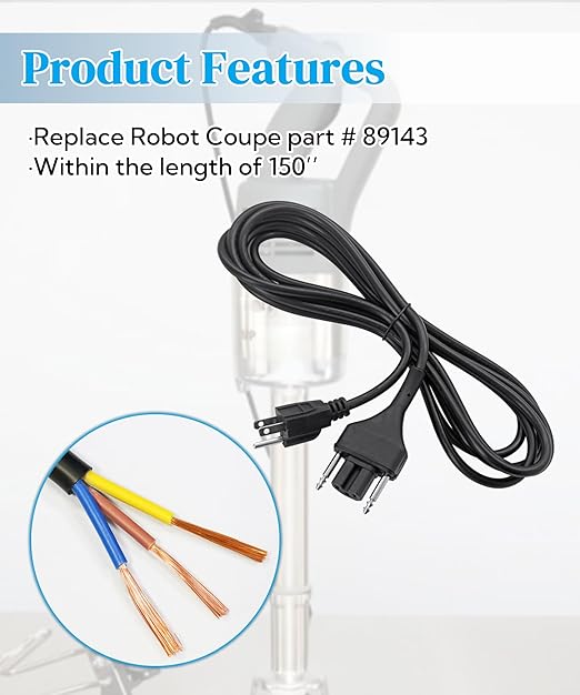 89143 Extended Blender Power Cord Replacement Parts Fits for Robot Coupe MP Series MP350 MP450 MP550 MP600 MP800 Immersion Blender,150’’