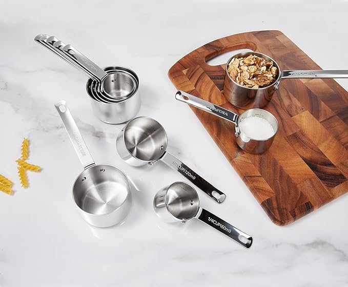 KEAWELL Premium 5-Piece Measuring Cups Set –1/4, 1/3, 1/2, 2/3, and 1 cup-18/10 Stainless Steel - Durable, Stackable, Dishwasher Safe – Nesting Design for Baking & Cooking (Silver, 5PC Measuring Cups)