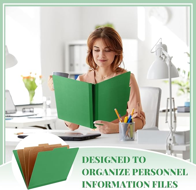 72 Pcs Classification Folders Letter Size, Back to School Supply for Teacher, Student, 3 Dividers Pressboard File Folder Bulk with 2 Fasteners, 3.5 Inch Expanding File Organizer (Green)