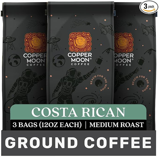 Copper Moon Ground Coffee Costa Rican Blend, 12 Ounce Bags (Pack of 3), 36 Ounces