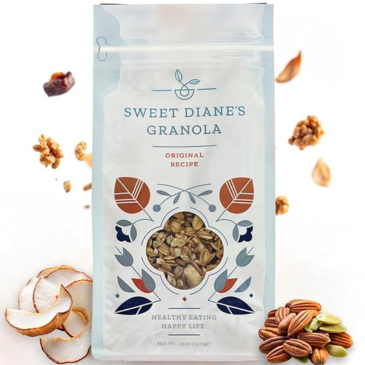 Sweet Diane’s Granola – Standard Size (12 oz): Organic, Low-Sugar, High-Fiber, Gluten-Free, Vegan, Delicious Breakfast and Snack Topper (Classic Size, Original Recipe)