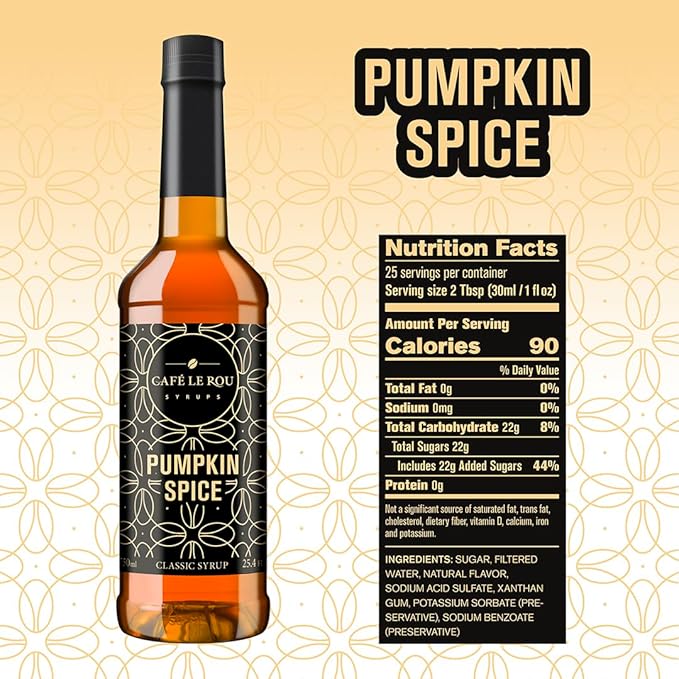 "NEW" Café Le Rou Pumpkin Spice Coffee Syrup (25.4oz) 2-pack *includes 2 Syrup Dispensers*Flavoring Syrup for Coffee, Tea and Espresso