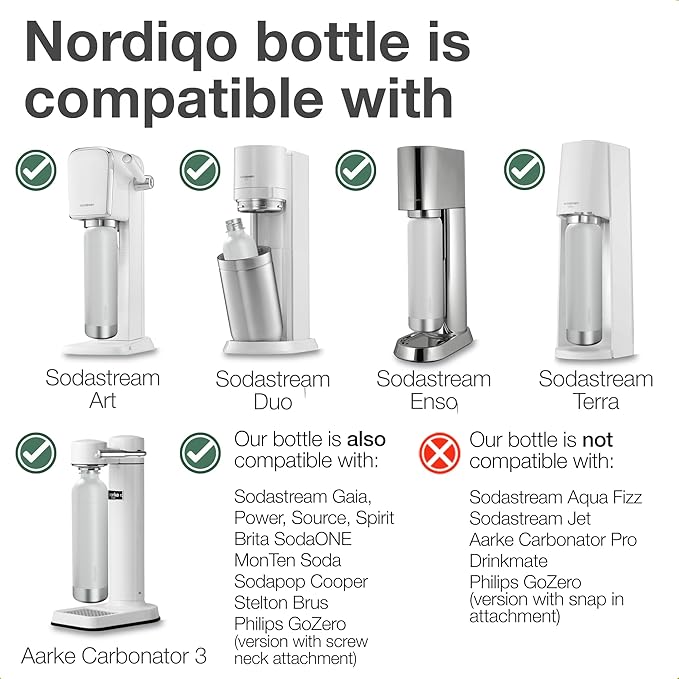 Stainless Steel Carbonating Bottle 33 oz | Compatible with Aarke Carbonator 3 (Exl. Pro), Sodastream (Excl. model Aqua Fizz + Jet) and many others | Dishwasher Safe, No Expiration Date