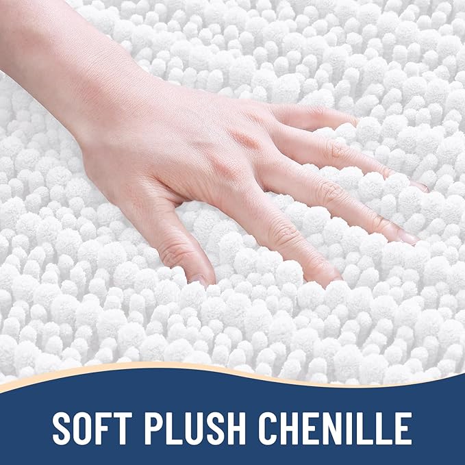Arotive Luxury Chenille Bathroom Rug Mat, Extra Soft Thick Absorbent Shaggy Bath Rugs, Non-Slip Machine Wash Dry, Plush Bath Mats for Bathroom, Shower and Tub, 45x27, White