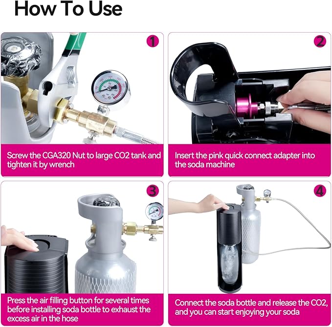 Quick Connect CO2 Adapter with 60in Stainless Steel Hose Pressure Gauge & Exhaust Valve, CGA320 CO2 Cylinder Tank Direct Adapter to Sparkling Water Soda Maker for Terra DUO Art Gaia Aqua Fizz