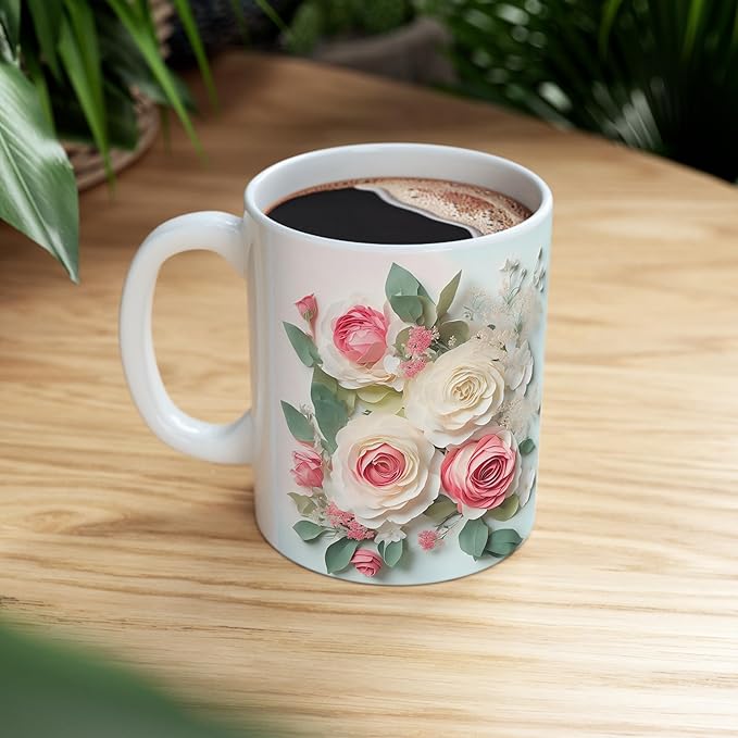 11 OZ Novelty Coffee Mugs - Christmas Gift (Rose Flower Theme)