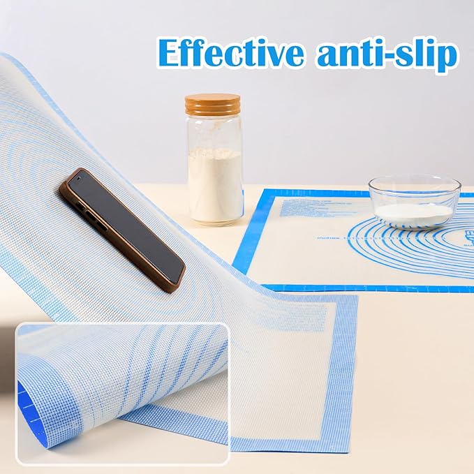 Nonstick Silicone Pastry Baking Mat Large with Measurements 16''By 20'' for Silicone Baking Mat, Counter, Dough Rolling/Pie Crust Pad By Folksy Super Kitchen (16×20, Blue)