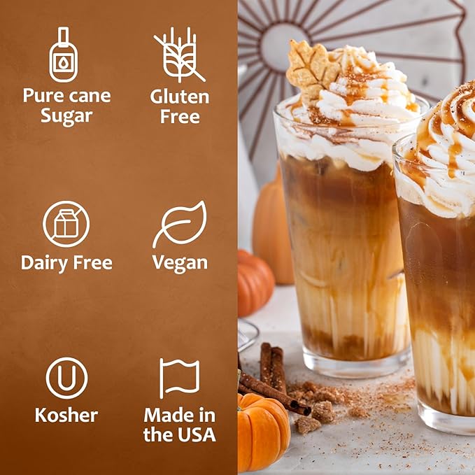 Syruvia Pumpkin Spice Coffee Syrup - 12.7 fl oz (375 ML) Premium Holiday Coffee Flavoring Syrup - Kosher Coffee Syrups, Gluten Free, No Coloring, Perfect for Drinks, Soda, Shakes, Desserts, and More.