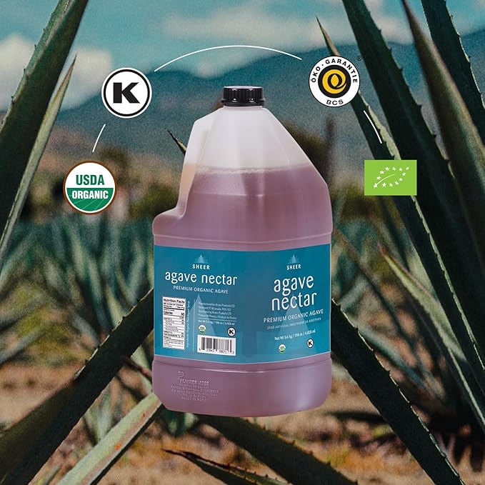 Sustainable Agave Co - Sheer - Agave Nectar - 1 Gallon Bottle (5kg) - Raw Sweetener, Sugar-Alternative, Vegan, Non-GMO, Kosher, Gluten-Free Syrup - Bartender's Best Friend