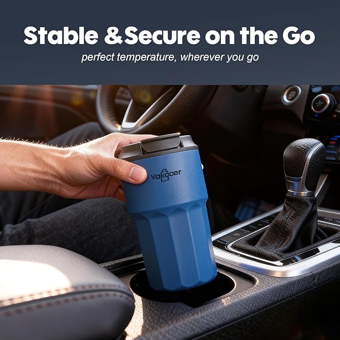 16 oz Coffee Insulated Tumbler with Lid and Flip Straw, Leak-Proof Food Grade 304 Stainless Steel Travel Coffee Mug, Double Wall Vacuum Cup for Hot and Cold Drinks (Navy Blue)