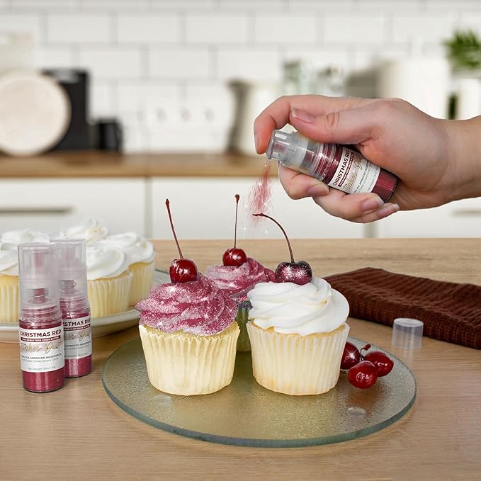 Bakell - Christmas Red Tinker Dust (4g, 1x Mini Spray Pump) Edible Glitter for Food, Desserts, and Beverages!