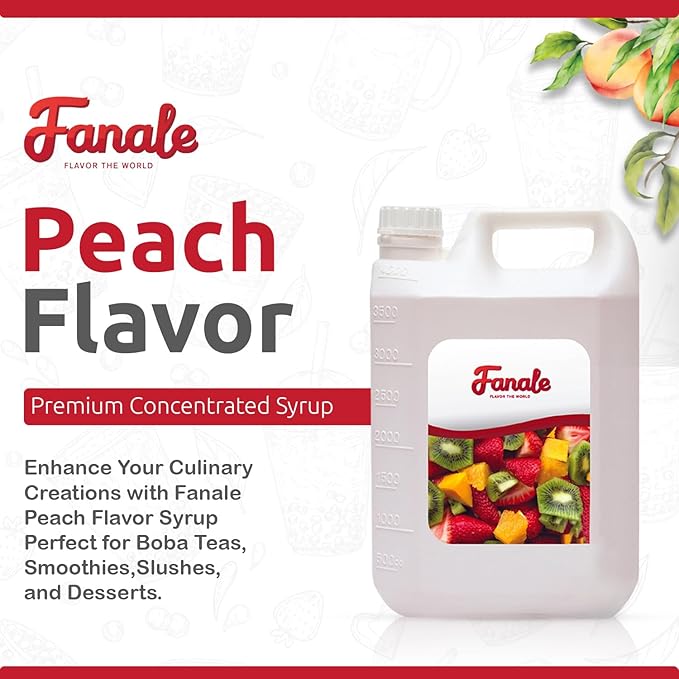 Fanale Premium Flavoring Concentrated Syrup for Bubble Tea 11 lb | Peach Flavor Syrup | for Boba Tea, Smoothies, Slushes, Desserts | 11lb | Pack of 4 | SRP040-CS