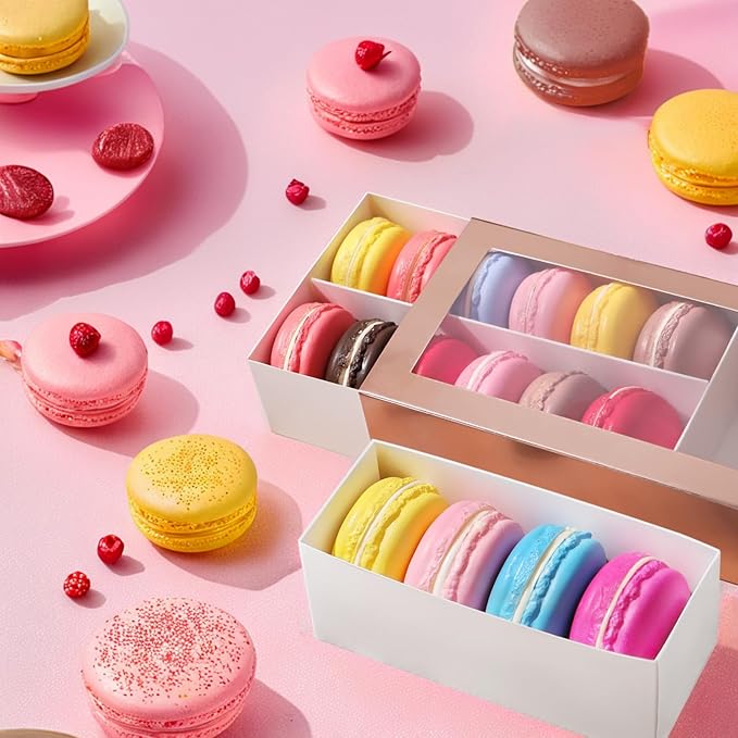 BAKIPACK 15 Macaron Boxes, Macaron Gift Box for 12 (Interior Measurement 7.3×4.2 ×1.9 Inches), Macaron Packaging Boxes with Clear Window Kraft without Macarons inside