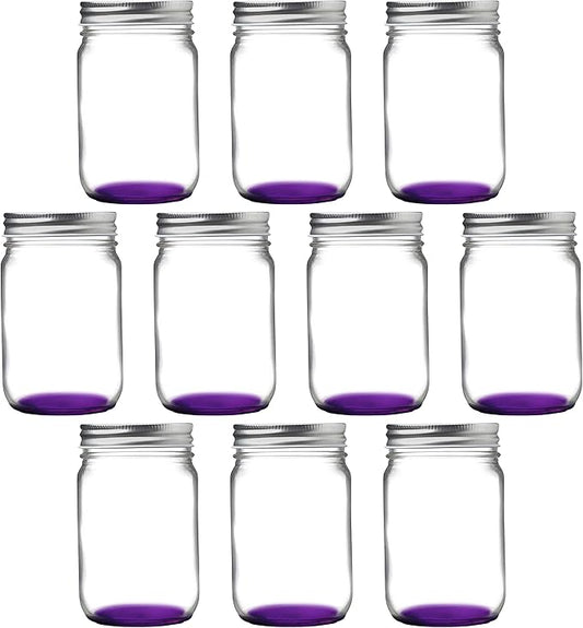 DISCOUNT PROMOS 10 Decorating Mason Jars Set, 12 oz. - Canning, Aluminum Lid - Purple