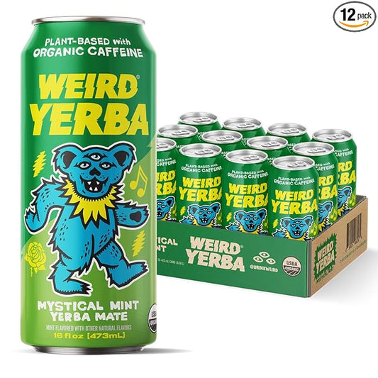 Drink Weird Organic Mystical Mint Yerba Mate – 16oz Cans, 160mg Organic Caffeine, Pack of 12 – Grateful Dead Collab, Clean Energy Drink Alternative
