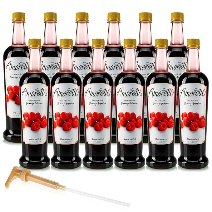 Amoretti - Raspberry Beverage Infusion - Drink Mix & Water Enhancer with Pump for Flavoring Cocktails, Waters, Teas, and other Beverages, Preservative Free