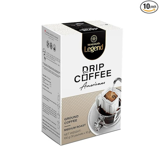 TRUNG NGUYEN LEGEND AMERICANO Signature Hand Drip Coffee Bag, Single-Served Pour Over, Portable Filter Bag for Travelling & Camping, Energy Blend with Rich Flavorful Taste (10 Packets/Box)