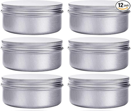 6 Ounce Aluminum Cans 180 mL Screw Lid Metal Storage Tins Containers for Storing Spices, Candies, Lip Balm, Candles, 12 Pcs.