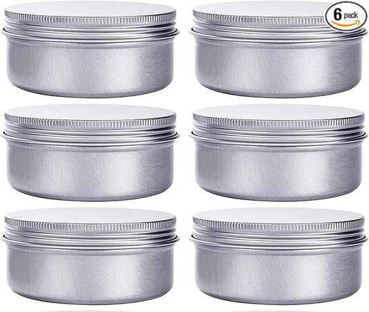 6 Ounce Aluminum Cans 180 mL Screw Lid Metal Storage Tins Containers for Storing Spices, Candies, Lip Balm, Candles, 6 Pcs.