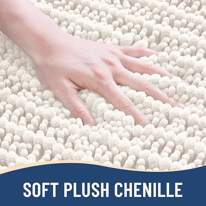 Arotive Luxury Chenille Bathroom Rug Mat, Extra Soft Thick Absorbent Shaggy Bath Rugs, Non-Slip Machine Wash Dry, Plush Bath Mats for Bathroom, Shower and Tub, 34x21, Ivory