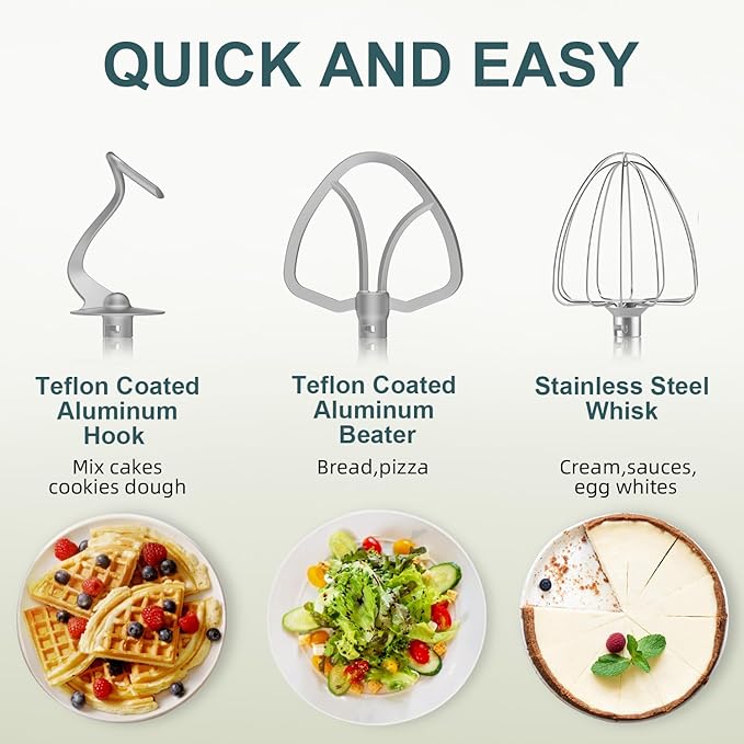 HOWORK Electric Stand Mixer,10+p Speeds With 6.5QT Stainless Steel Bowl,Dough Hook, Wire Whip & Beater,for Most Home Cooks,Bright Red