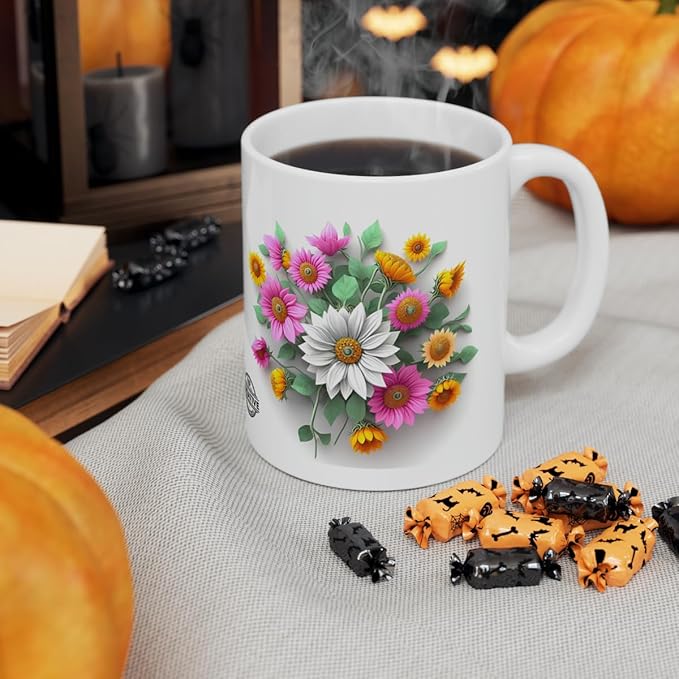 11 OZ Novelty Coffee Mugs - Christmas Gift (3-D Flower Ceramic Mug)