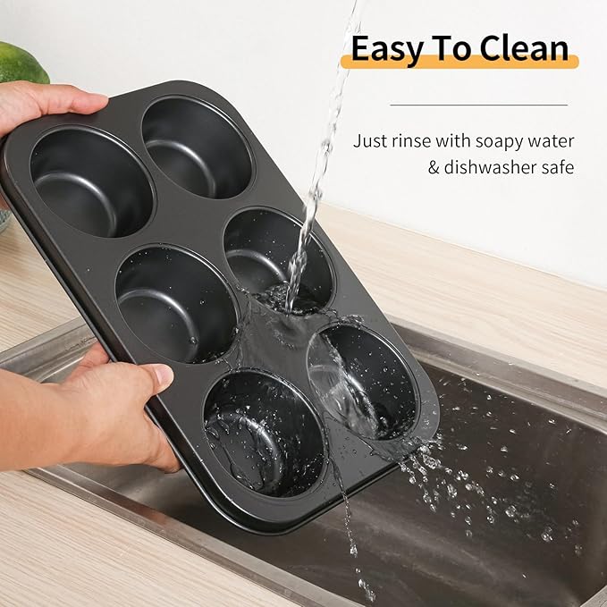 Jumbo Muffin Pan 2-Pack 6-Cups Cupcake Pan, Premium Large Muffin Tin for Baking, Non-Stick and Thickened Carbon Steel Jumbo Cupcake