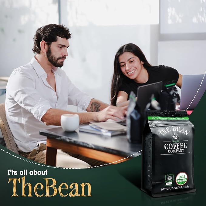 The Bean Organic Coffee Company Breakfast Blend, Medium Dark Roast, Ground Coffee, 16-Ounce Bag,Café molido tostado organico