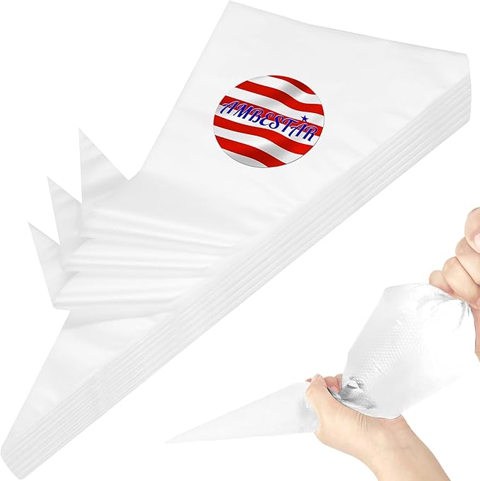 20 Inch icing bags Disposable, AMBESTAR 200 Pcs Large Pastry Bags Disposable, Thick Plastic Non-Slip Anti-Burst Cake Decorating Bag for Frosting Decorating Cake Cupcake Cookie, Easy to Squeeze