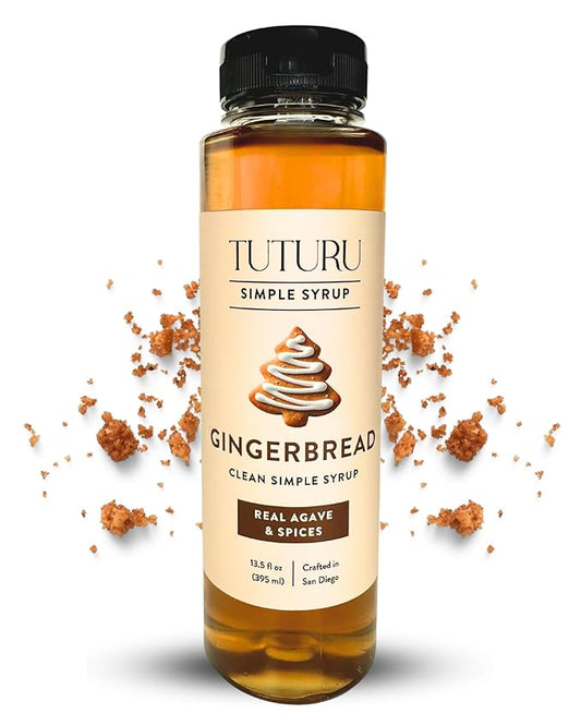 Gingerbread Simple Syrup for Coffee, Cocktails, Matcha - Sweetened with Agave Nectar - Infused with Real Gingerbread Spices - 13.5 oz