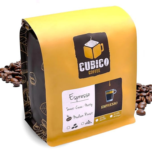 Espresso Coffee, Whole Bean Coffee, Premium Espresso Blend Fresh Roasted Coffee Beans | Cubico Coffee | 12 Ounce Bag