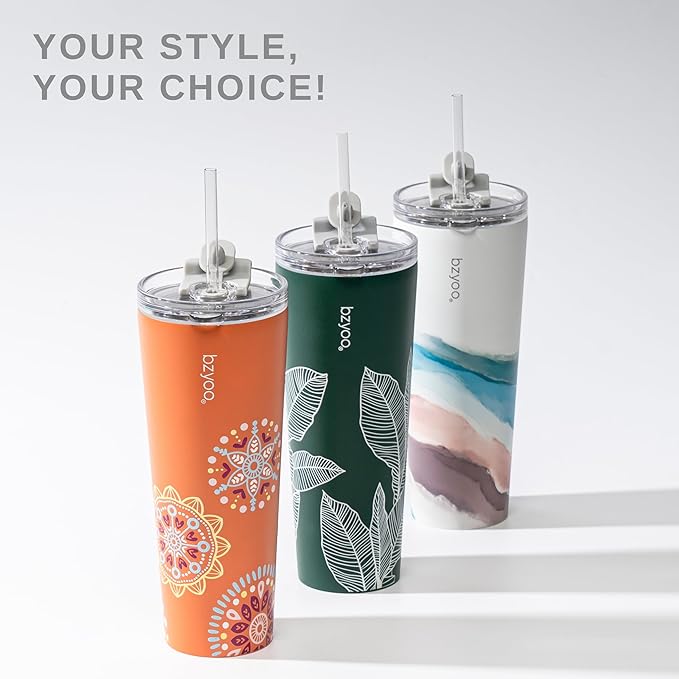 bzyoo SUP Double Wall Vacuum Insulated 24oz Tumbler with Straw and Lid Stainless Steel Water Bottle Travel Mug Cup, Mother's Day Gift Perfect For Ice Coffee or Tea Color: Misty Mountain