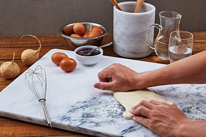 JEmarble Pastry Board 8x12 inch with Non-Slip Rubber Feets for Stability Perfect for Keep the Dough Cool and Chocolate Tempering(Premium Quality) White