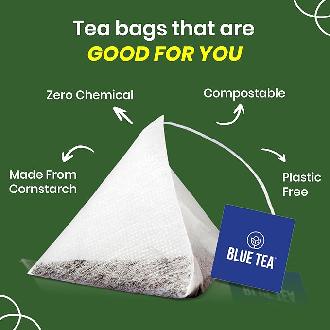 BLUE TEA - Spearmint Tea - 100 Count - Pyramid Plant Based Tea Bag | PCOS RELIEF | Balances Hormones - Support Digestion | Refreshing Flavour - Herbal Tea - Leaf Based - Caffeine free | Ziplock Pouch