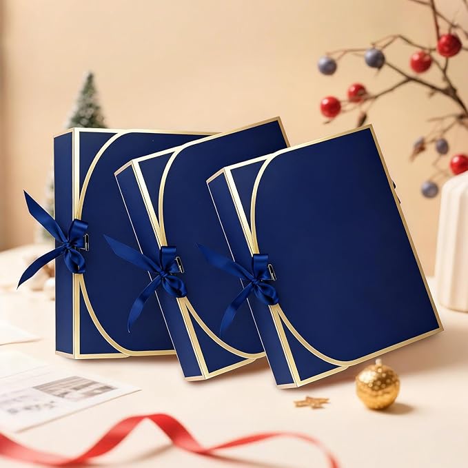 WLUSEAXI 10Pack Blue Gift Boxes, 10.6x7.8x3.1Inch Bridesmaid Proposal Box with Ribbons, Gift Boxes with Lids for Presents, Mother's Day, Wedding, Groomsmen Proposal, Birthday Party