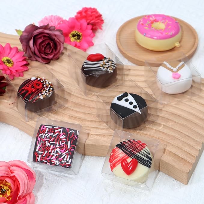 50 Pack Small Clear Boxes Single Chocolate Covered Ore Boxes Macaron Boxes Party Favor Box for Candy Christmas Birthday Wedding (2.17"×2.17"×1.39")