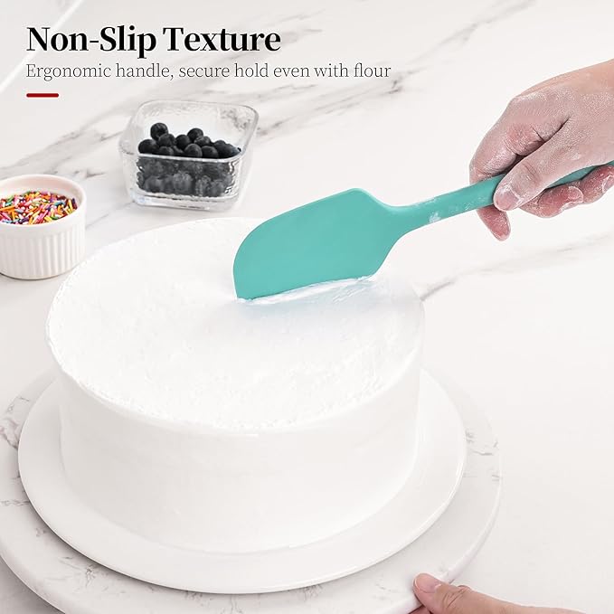 600ºF Heat Resistant Spatulas, High Heat Food Safe Semless Kitchen Silicone Scraper Set for Cooking Baking Mixing Scraping Stirring Nonstick Cookware Pan Bowl (3Pcs,Turquoise)