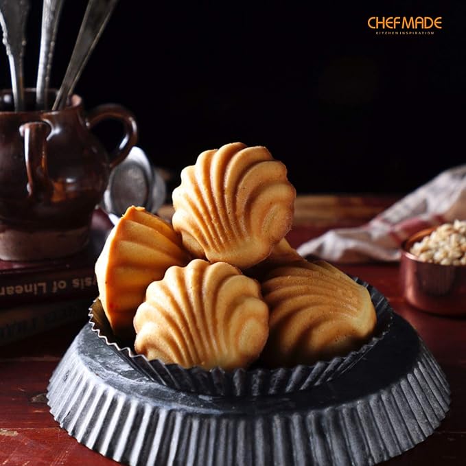 CHEFMADE Madeleine Mold Cake Pan, 12-Cavity Non-Stick Spherical Shell Madeline Bakeware for Oven Baking (Champagne Gold)