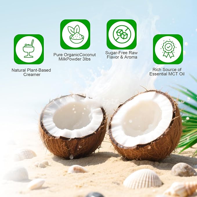 Instant Organic Coconut Milk Powder (226g/3pack) - Easy to Mix in Smoothies, Lattes & Recipes, Keto-Friendly, Vegan, No Preservatives