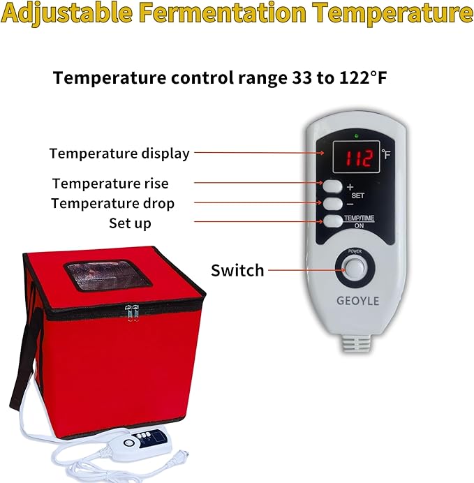 Foldable Proofing Box With Heater, 74l Large Bread Proofer with Temperature and Timer Controller, Zippered Sourdough Warmer for Bread, Pizza and Yoghurt Making,16.5 * 16.5 * 16.5in