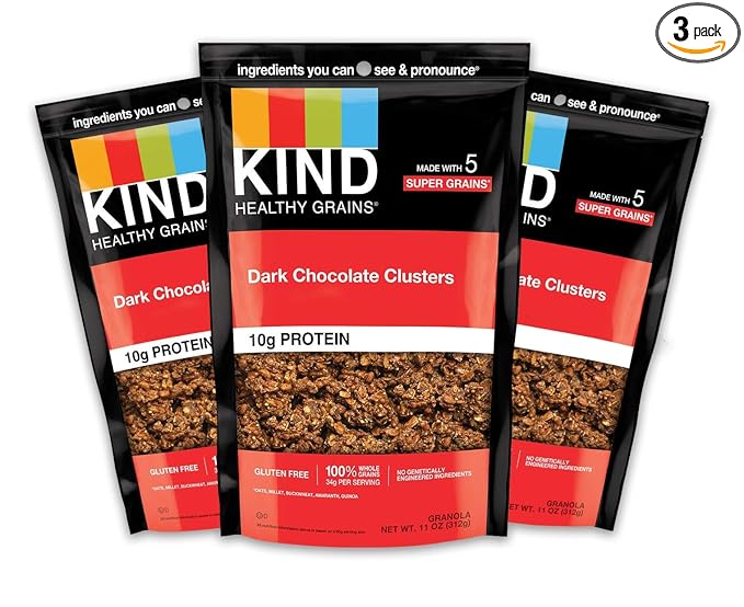 KIND Healthy Grains Clusters, Dark Chocolate Granola, Gluten Free, 10g Protein, 11 Ounce (Pack of 3)