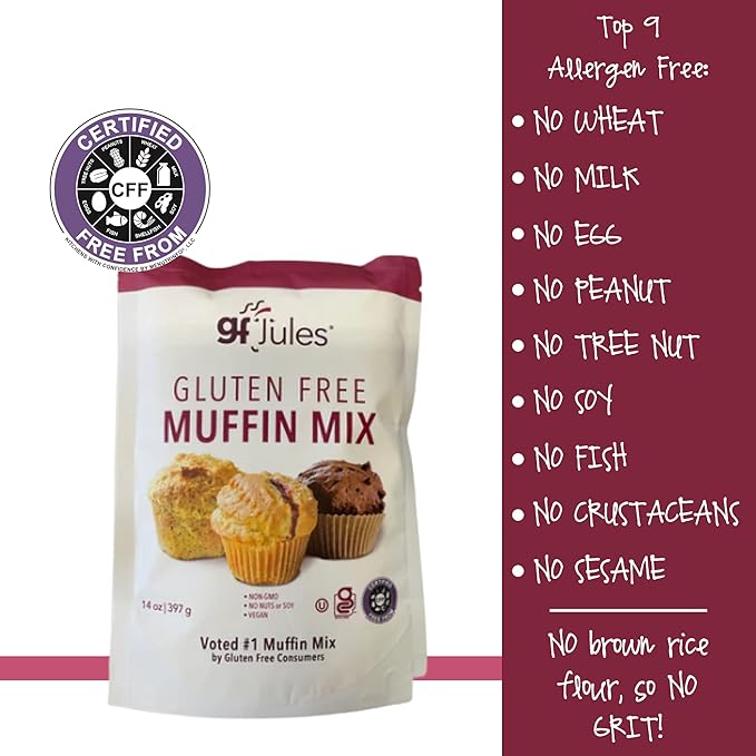 gfJules Certified Gluten Free Muffin Baking Mix | No Grit, Non-GMO, Vegan | Certified Top 9 Allergen-Free & Kosher | Makes 15 Muffins | 14 Ounces