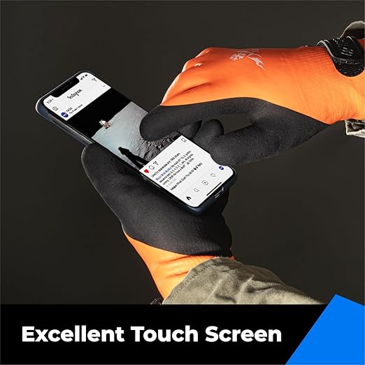 toolant 100% Waterproof Gloves Bulk Pack, 3 Pairs, Winter Work Gloves for Cold Weather, Touchsreen, Warm Freezer Gloves, Thermal Insulated, With Grip, Orange, Small