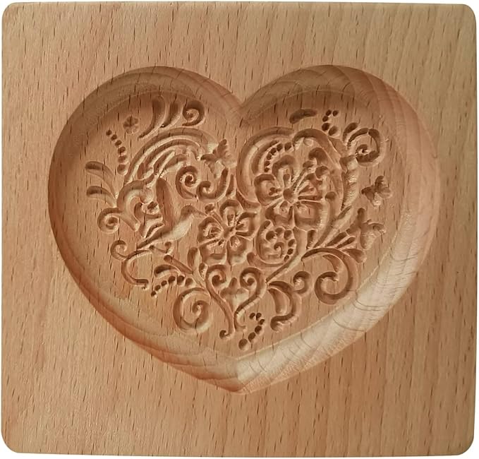 Wooden Cookie Biscuit Mold, 3D Baking Mold, Embossing Craft Decorating Baking Tool, Suitable for Halloween Thanksgiving Christmas Kitchen DIY (Love A 10 * 10 * 2)