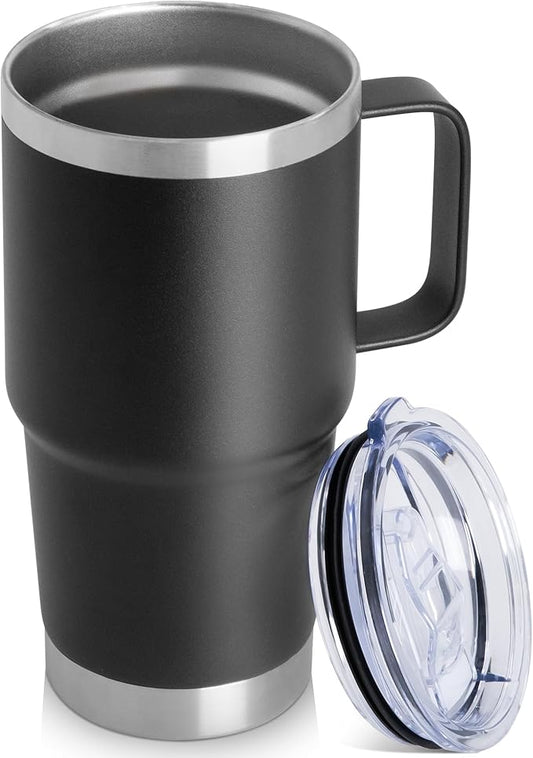 HASLE OUTFITTERS 20oz Tumbler with Lid, Stainless Steel Tumbler with Handle, Metal Insulated Travel Coffee Mug with Handle, Double Wall Vacuum Spill Proof Tumbler Cup, Black 1 Pack