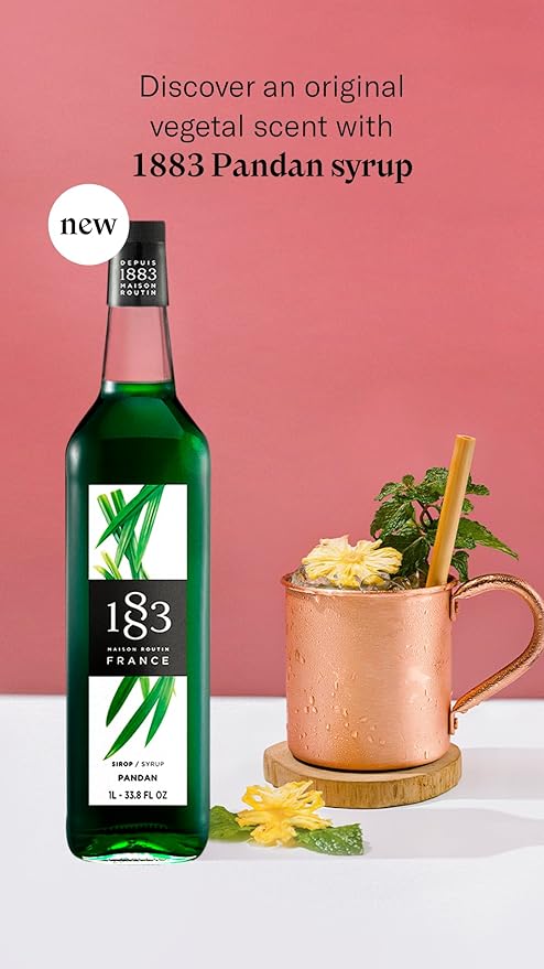 1883 Pandan Syrup for Drinks, Made in France, 1 Liter Glass Bottle