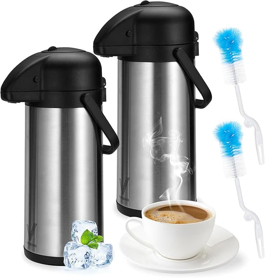 Airpot Coffee Dispenser with Pump - 2Pcs 102 oz Insulated Stainless Steel Coffee Carafe - Thermal Beverage Dispenser - Coffee Urn for Hot/Cold Water, Party Chocolate Drinks