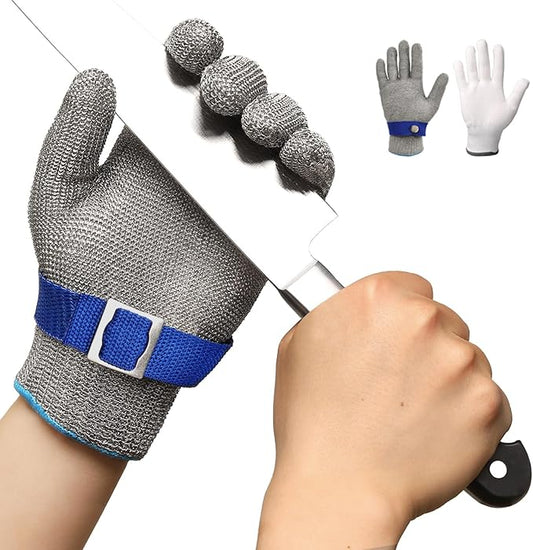 Schwer ANSI A9 Cut Resistant Glove, Food Grade Stainless Steel wire Mesh Metal Gloves, Knife Cutting Gloves for kitchen Mandoline Slicing Butcher Meat Cutting Oyster Shucking Fish Fillet（M, 1 PCS）