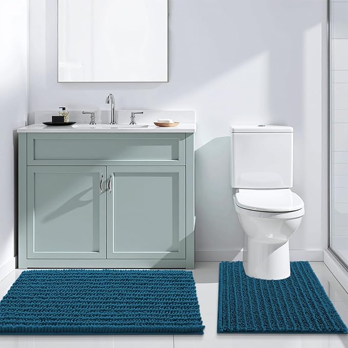 Arotive Luxury Chenille Bathroom Rug Mat, Extra Soft Thick Absorbent Shaggy Bath Rugs, Non-Slip Machine Wash Dry, Plush Bath Mats for Bathroom, Shower and Tub, 36x24, Peacock Blue